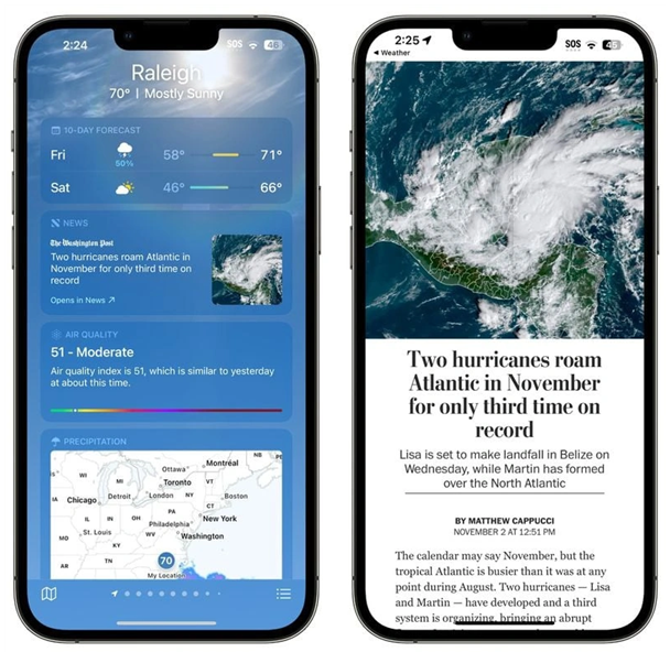 柯城苹果14维修分享iPhone 14手机如何看天气时顺带看新闻 